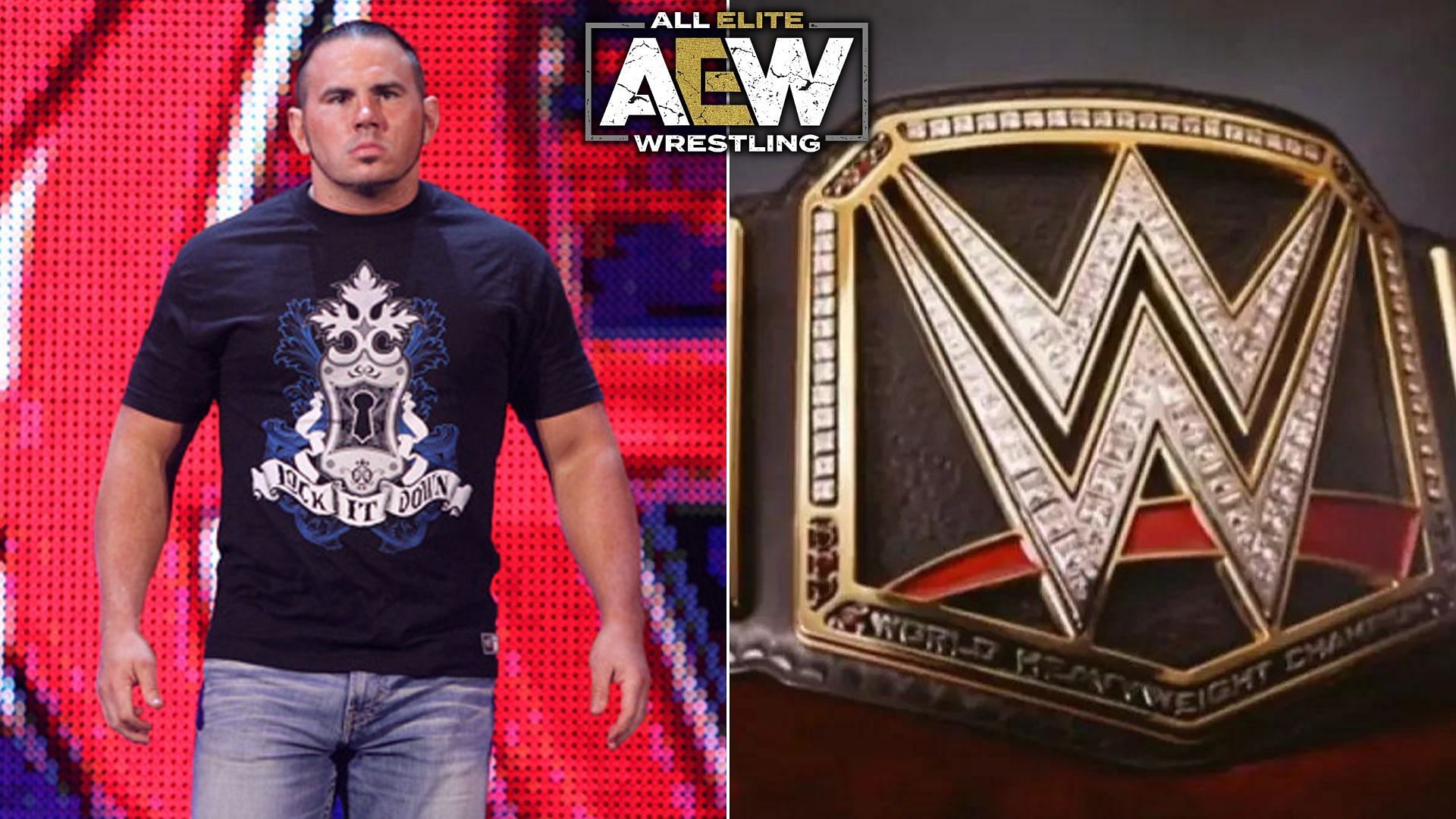 Matt Hardy (left), WWE Championship belt (right)