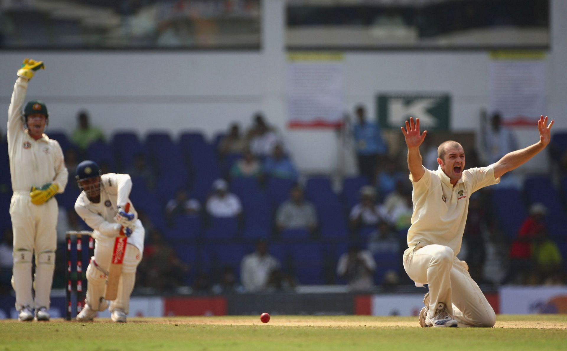 Jason Krejza appeals for a wicket during the 2008 Border-Gavaskar Trophy Test in Nagpur. Pic: Getty Images