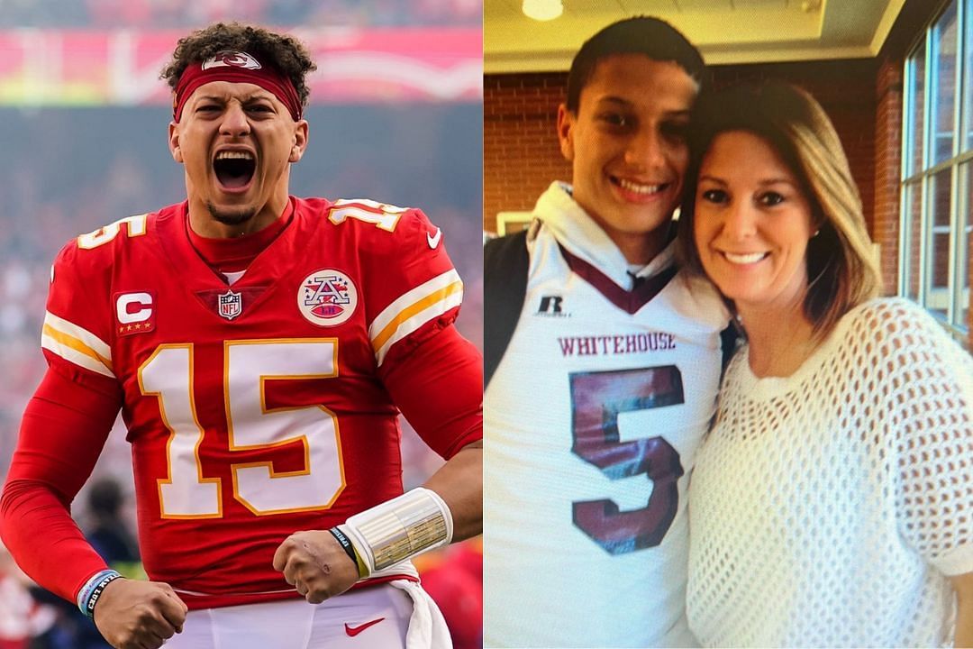 Chiefs QB Patrick Mahomes (l) with his mother Randi as a teenager (r)