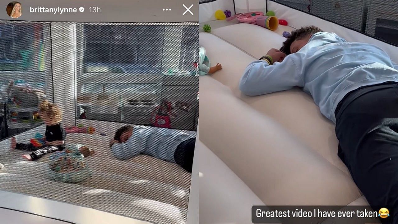 Brittany Mahomes captured a video of her husband Patrick sleeping while playing with their daughter.