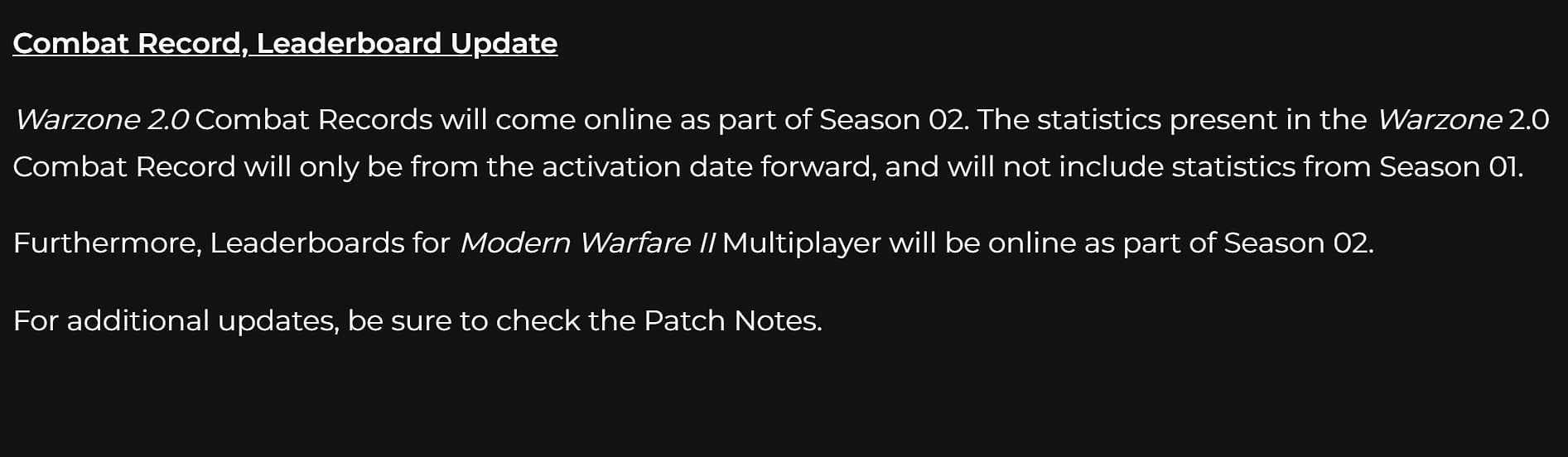 Warzone 2 Combat Records will not include statistics from Season 1