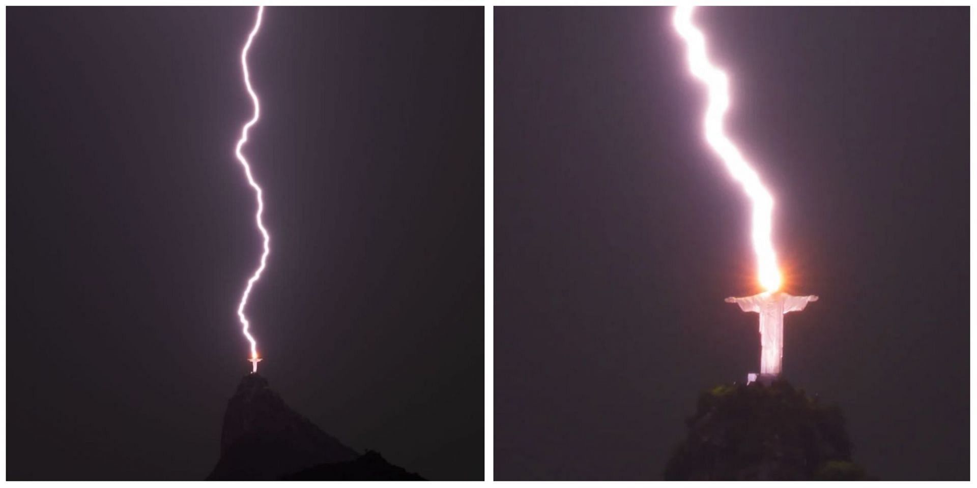 Social media users in awe after photographer shared pictures of lightning striking Christ the Redeemer statue. (Image via @Fernando Braga /Instagram)