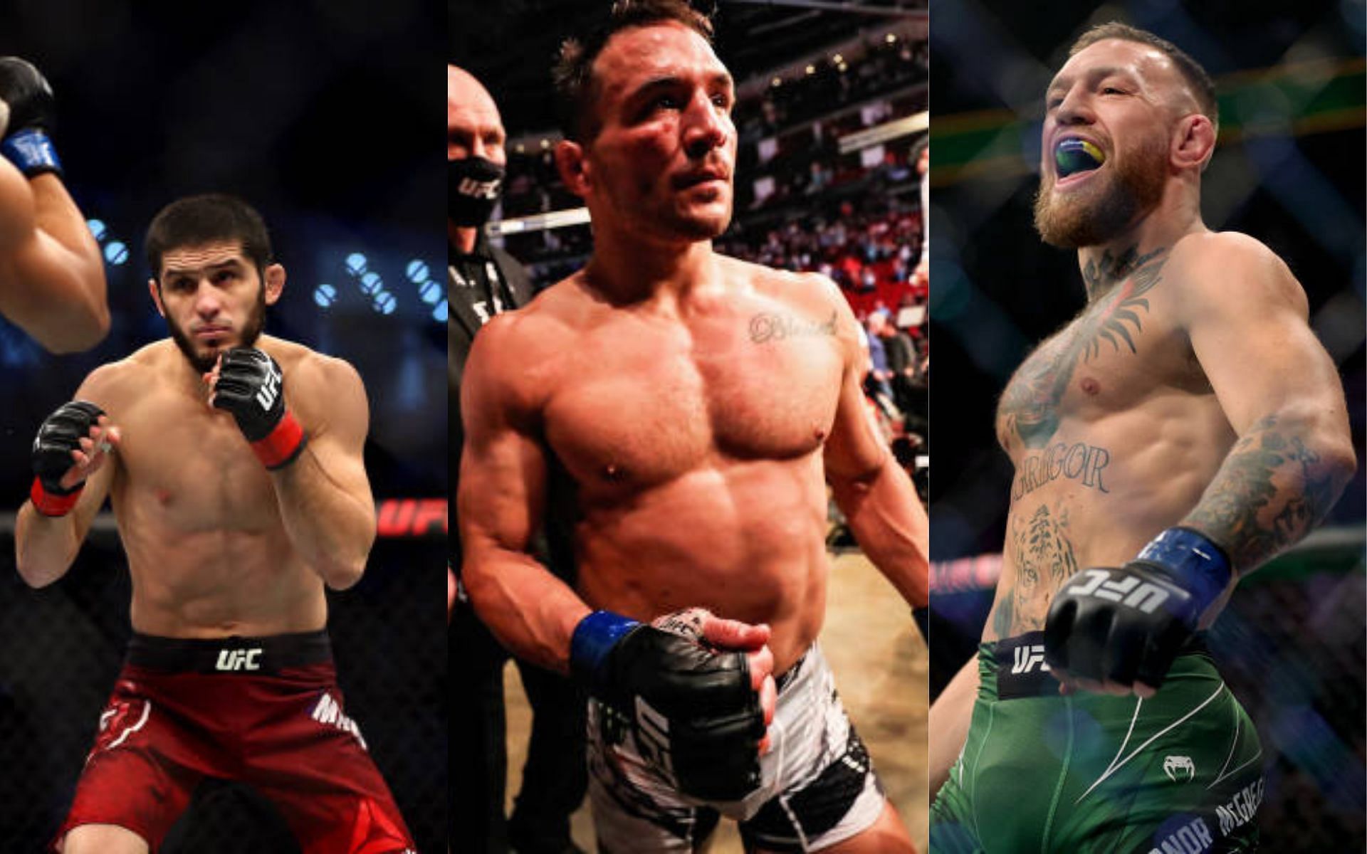 From left to right: Islam Makhachev, Michael Chandler, and Conor McGregor