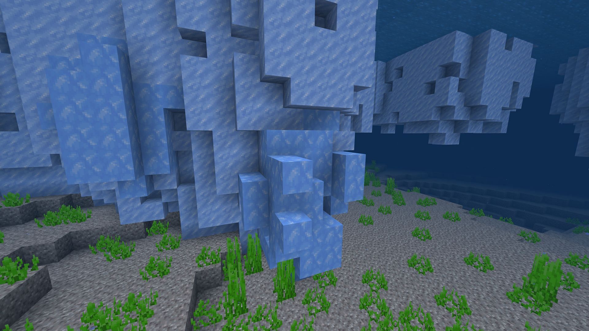 Blue ice generating below the iceberg along with packed ice in Minecraft (Image via Mojang)