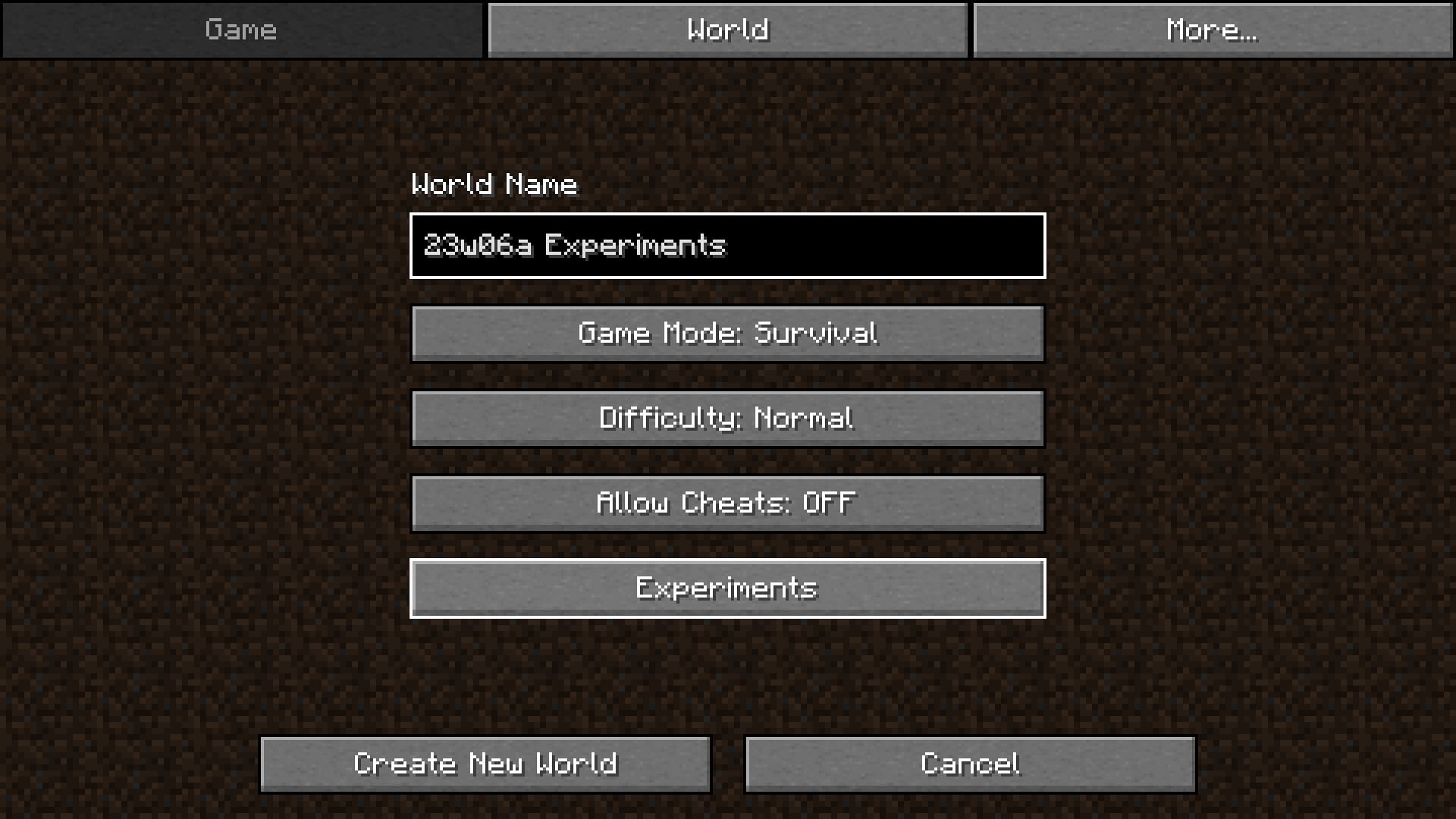 World creation screen (Image via Mojang)