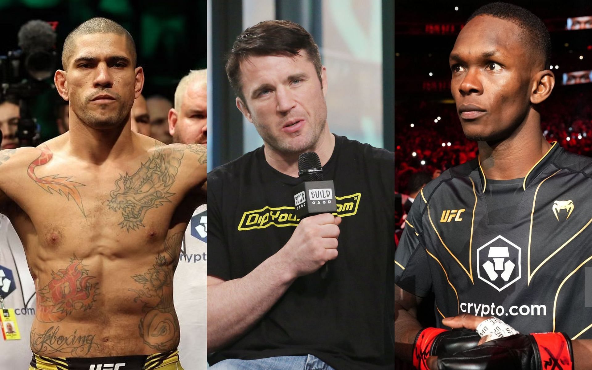 Alex Pereira (left), Chael Sonnen (middle) and Israel Adesanya (right)