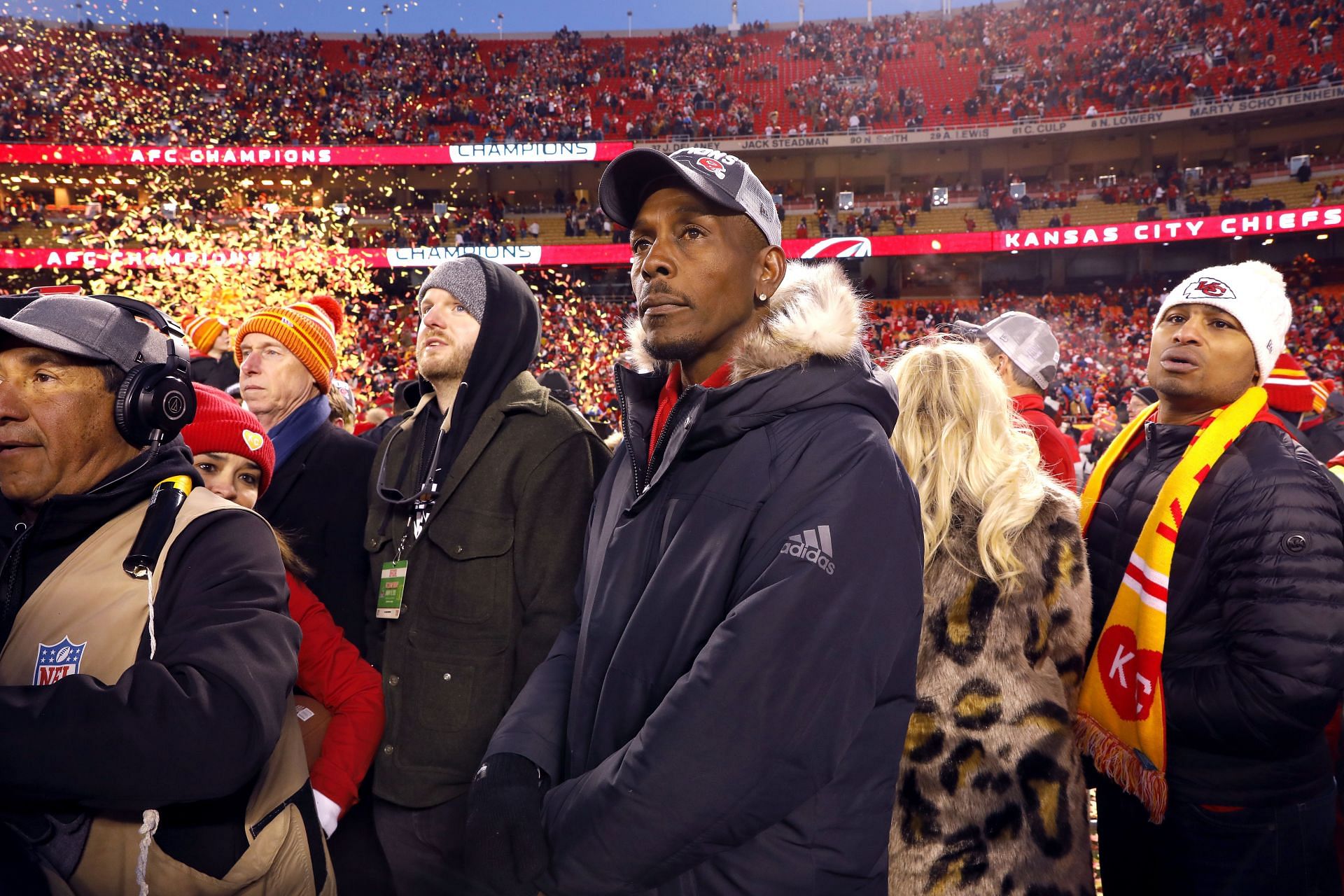 Patrick Mahomes father Pat Mahomes looks on after the Kansas City Chiefs defeated the Tennessee Titans in the AFC Championship Game at Arrowhead Stadium