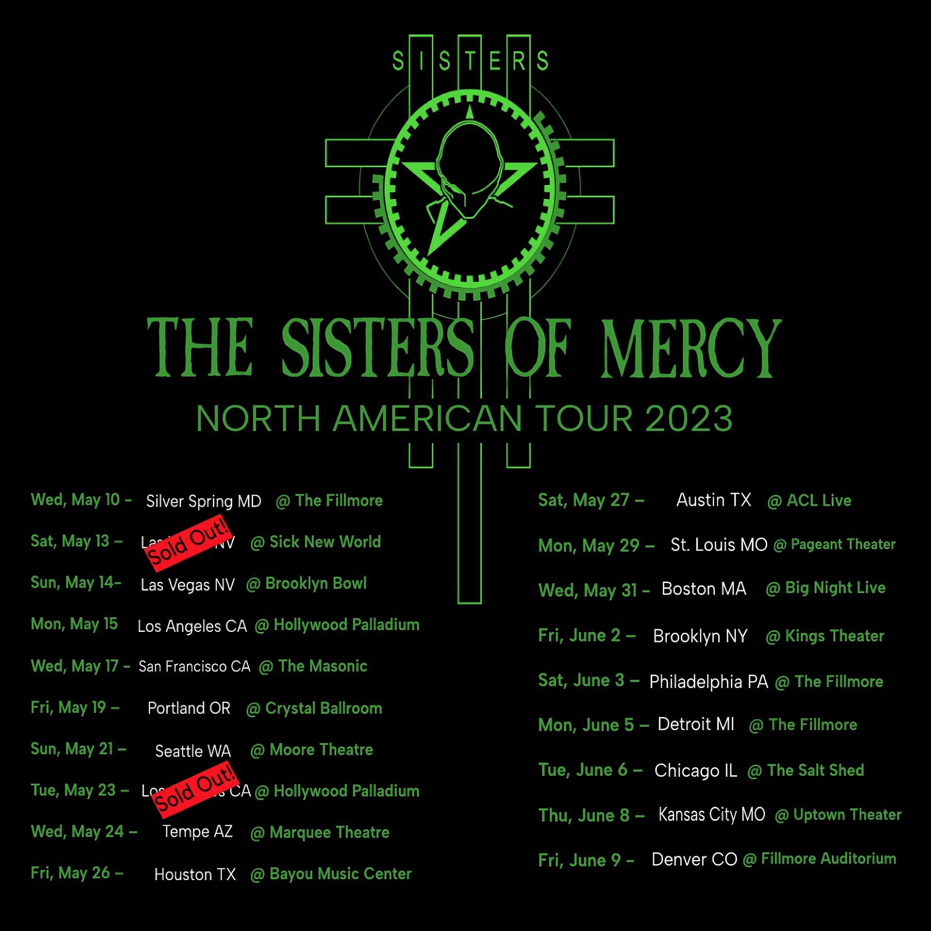 Sisters of Mercy Us 2023 tour dates (image via Sisters of Mercy fanpage)