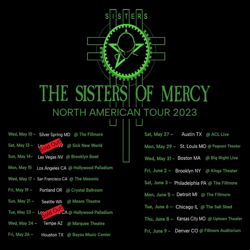 The Sisters of Mercy Tour 2023 Tickets, where to buy, dates, venues