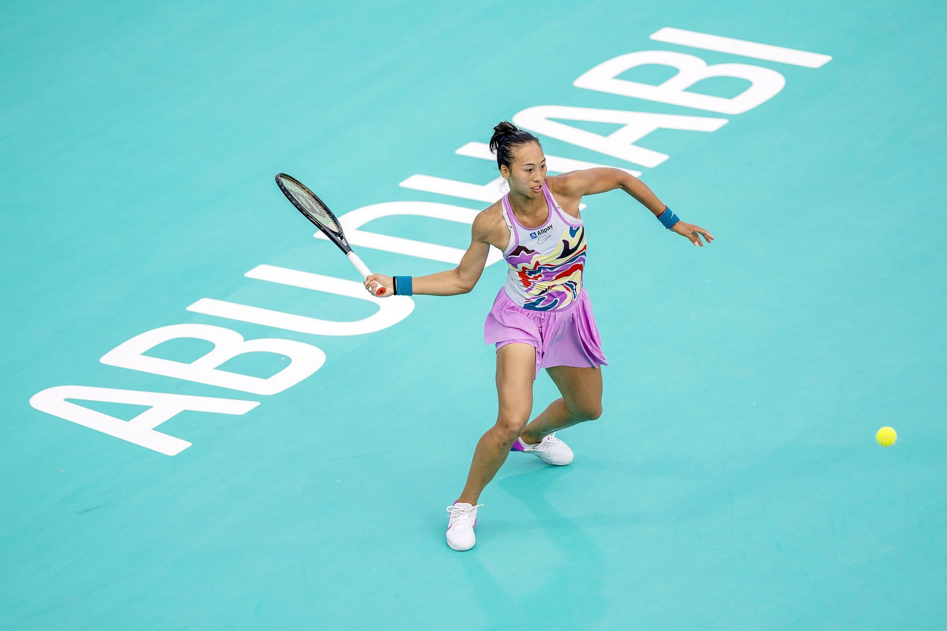 Zheng in action at the Mubadala Abu Dhabi Open