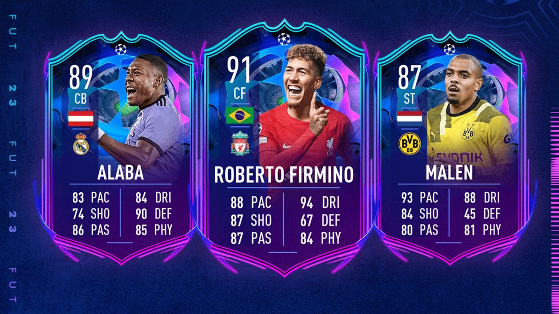 FIFA 23 players would love to find the Road to the Final (RTTF) promo cards of Alaba and Firmino (Image via EA Sports)