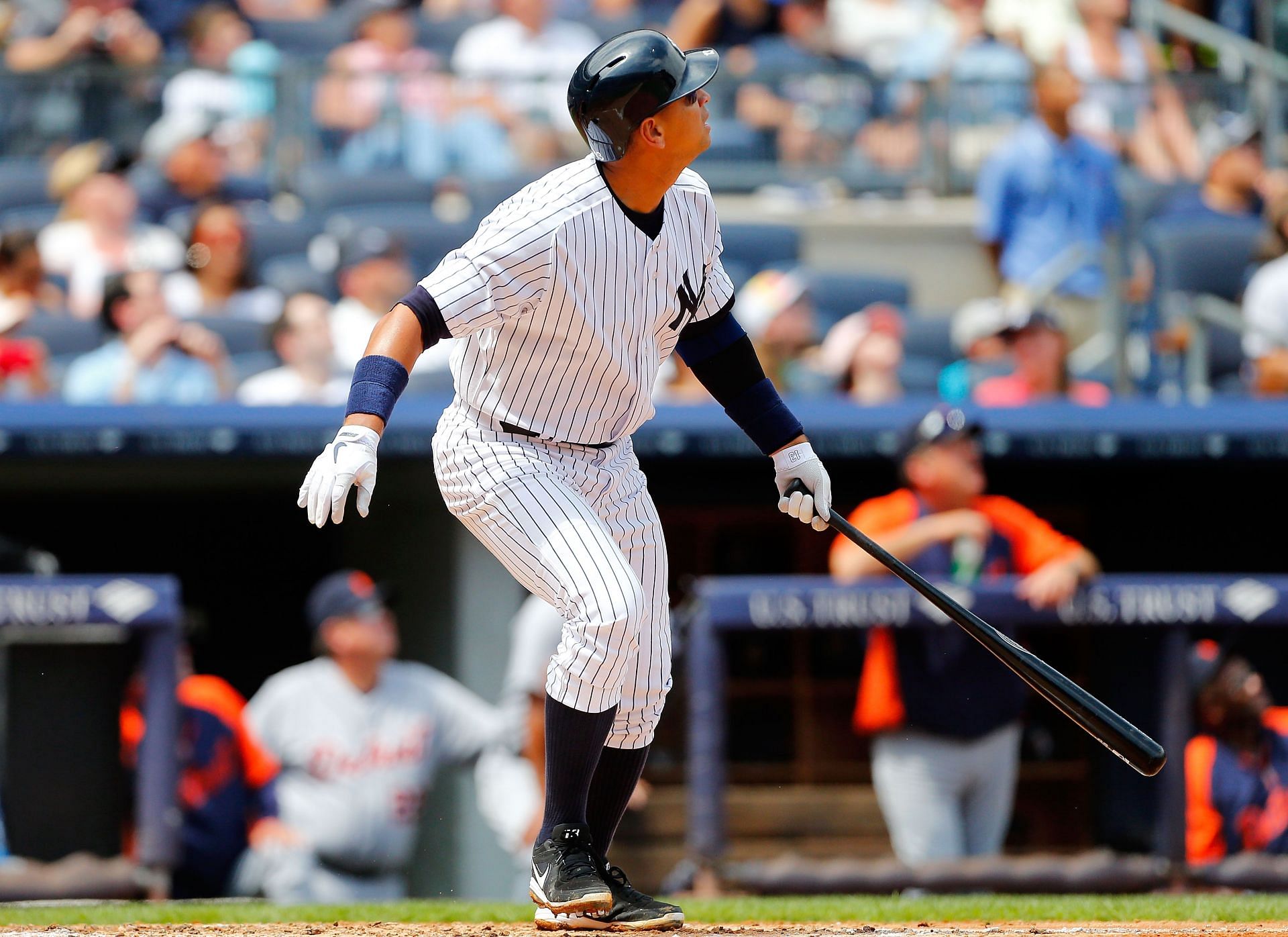 Detroit Tigers v New York Yankees NEW YORK, NY - AUGUST 11: Alex of the New York Yankees follows through on his second-inning home run against the Detroit Tigers at Yankee Stadium on August 11, 2013, in the Bronx borough of New York City. (Photo by Jim McIsaac/Getty Images)