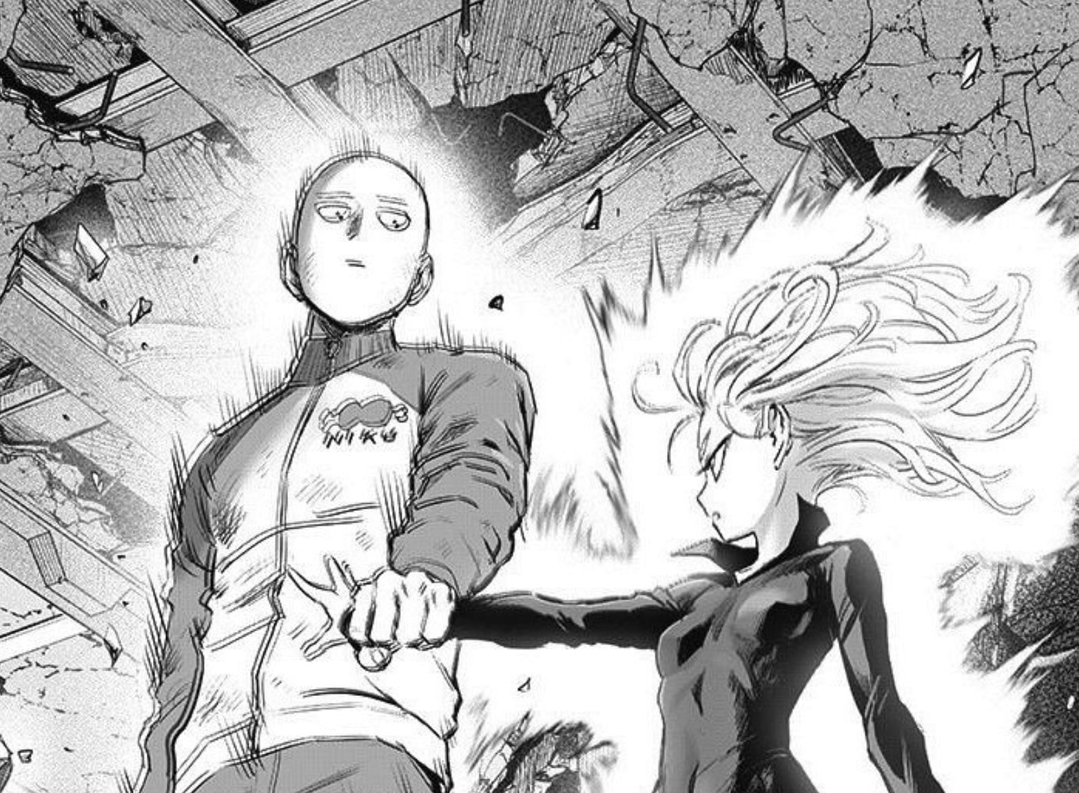Saitama stopping Tatsumaki in One Punch Man manga (Image via ONE, Yusuke Murata)