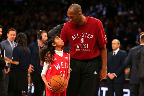 Kobe Bryant and Gianna Bryant at the NBA All-Star Game 2016