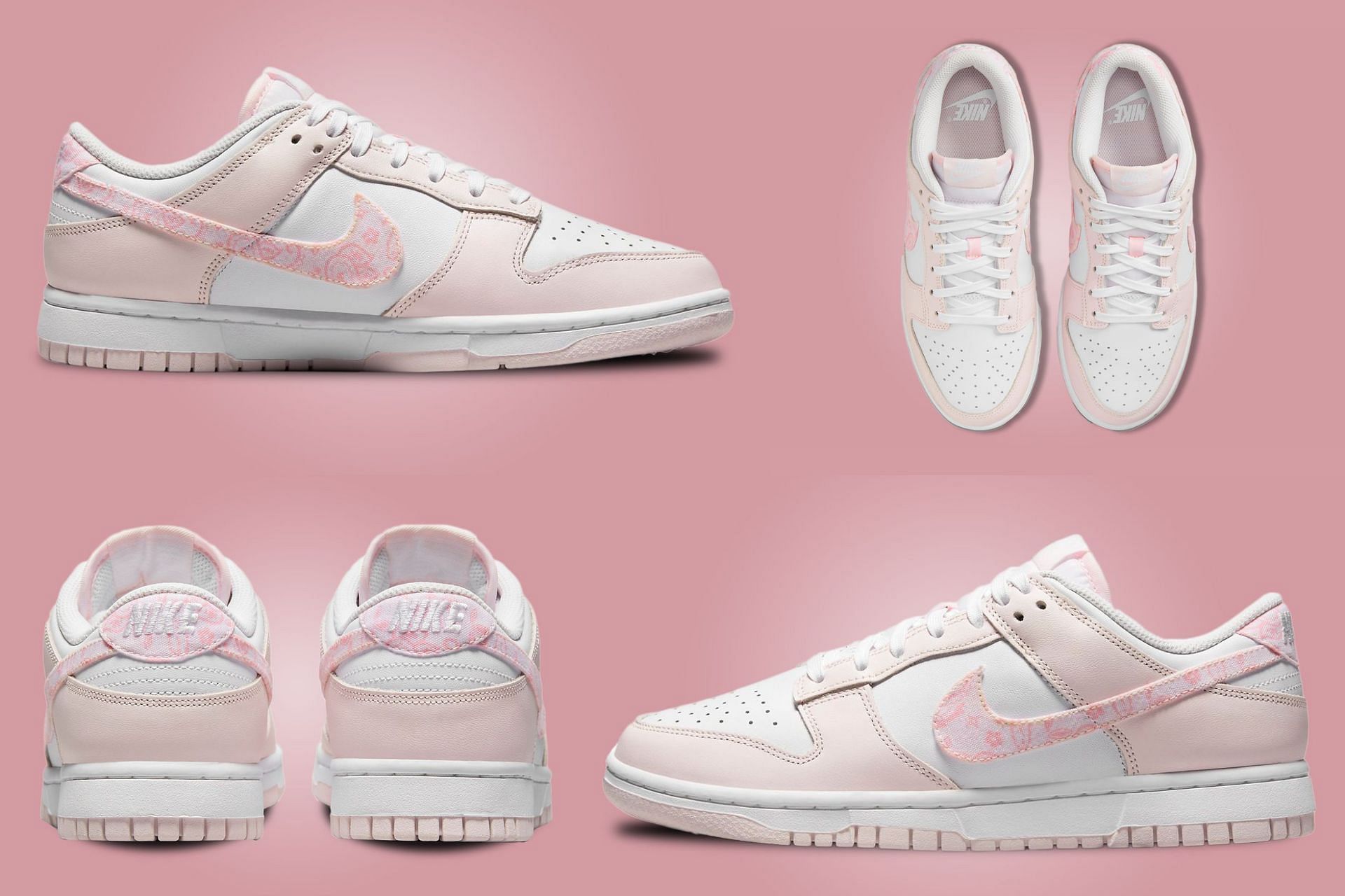 Here&#039;s a detailed look at the new Nike Dunk Low Pink Paisley sneakers (Image via Sportskeeda)