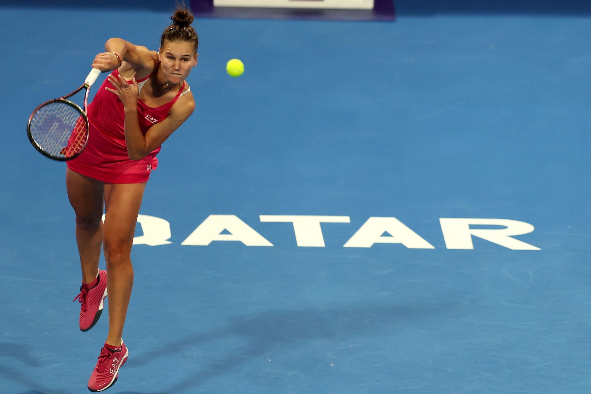 Kudermetova serves at the Qatar Total Energies Open