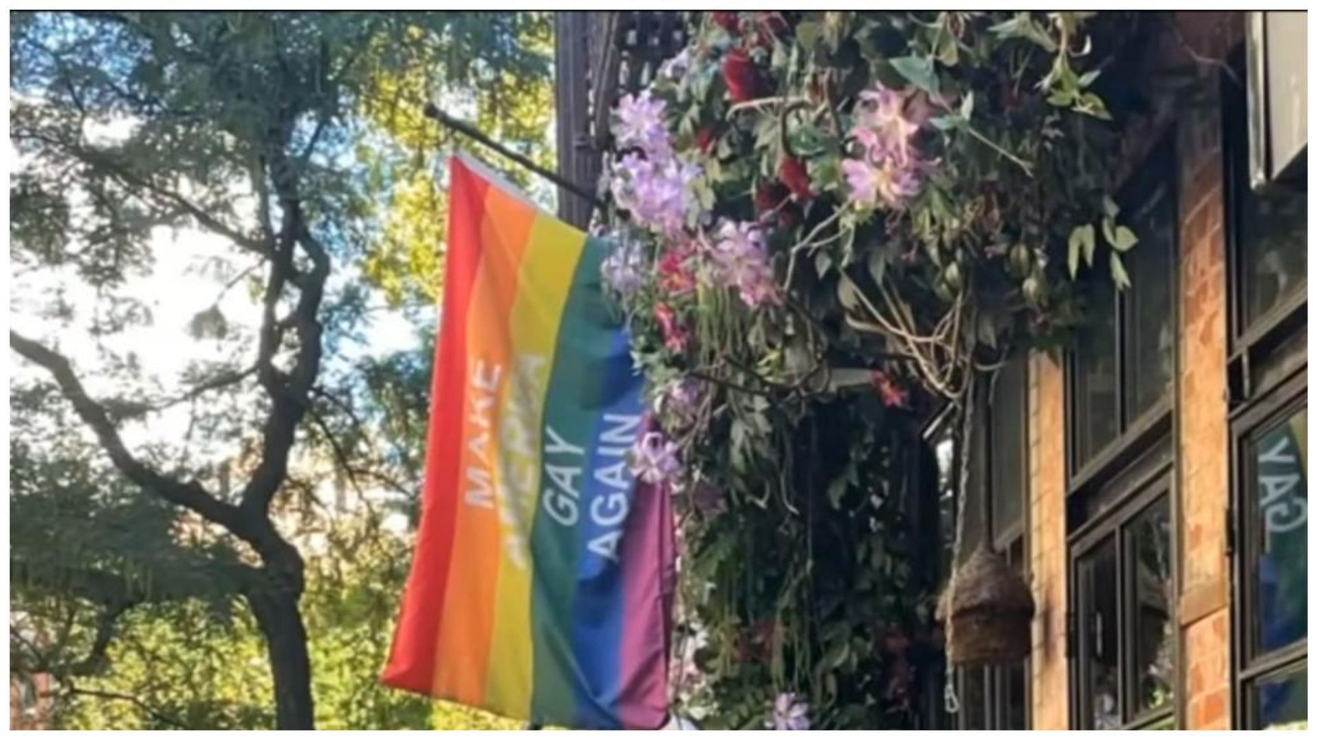 A pride flag was set on fire by a 35-year-old woman, (Image via CBS New York/YouTube)