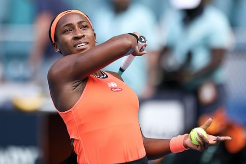 Coco Gauff in action at the 2023 Miami Open