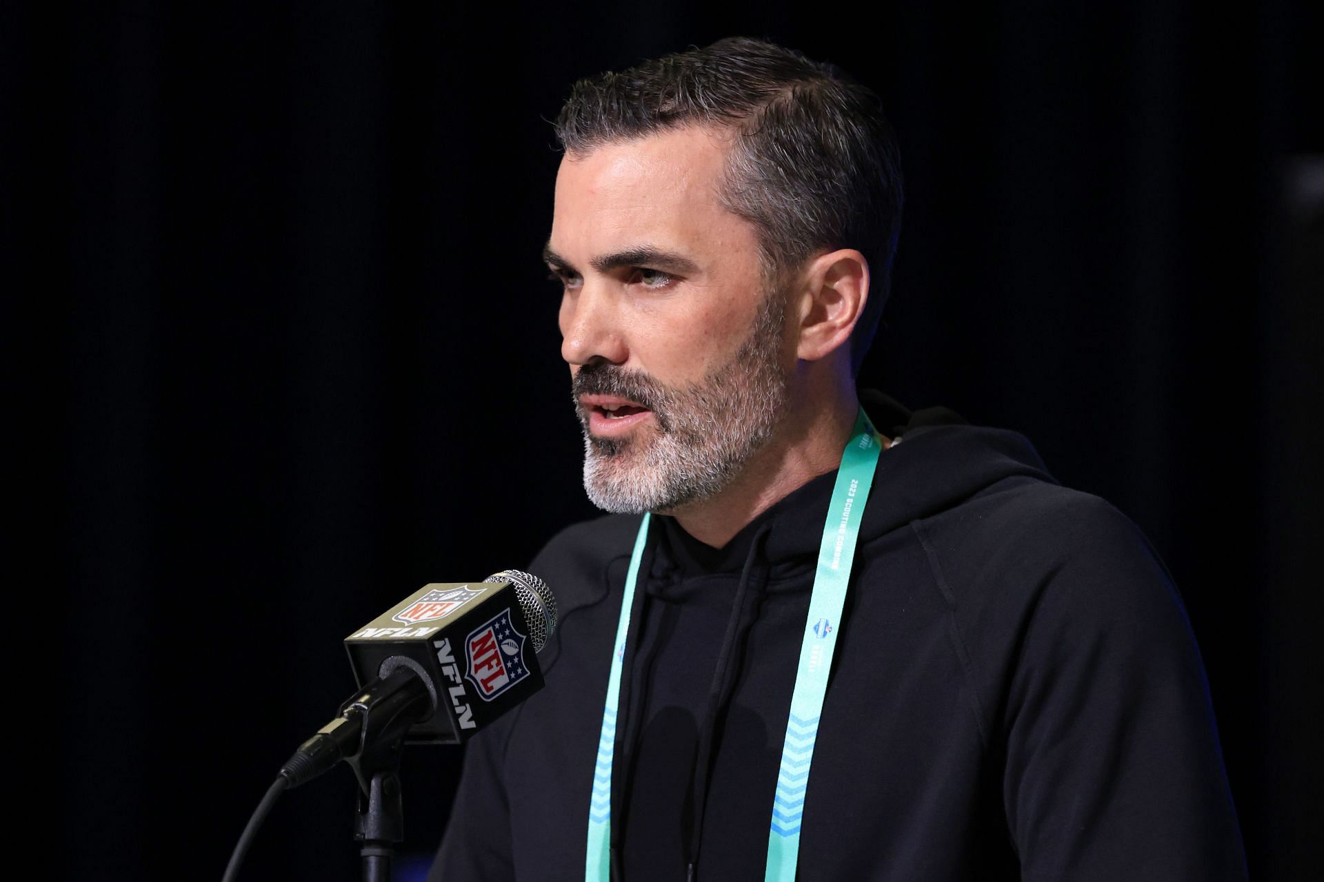 Head coach Kevin Stefanski of the Cleveland Browns speaks to the media during the NFL Combine