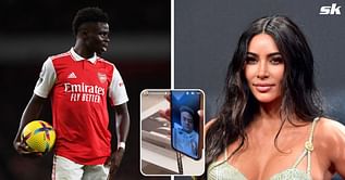 Watch: Arsenal star Bukayo Saka facetimes Kim Kardashian and her family after they watched the Gunners' UEL game against Sporting CP