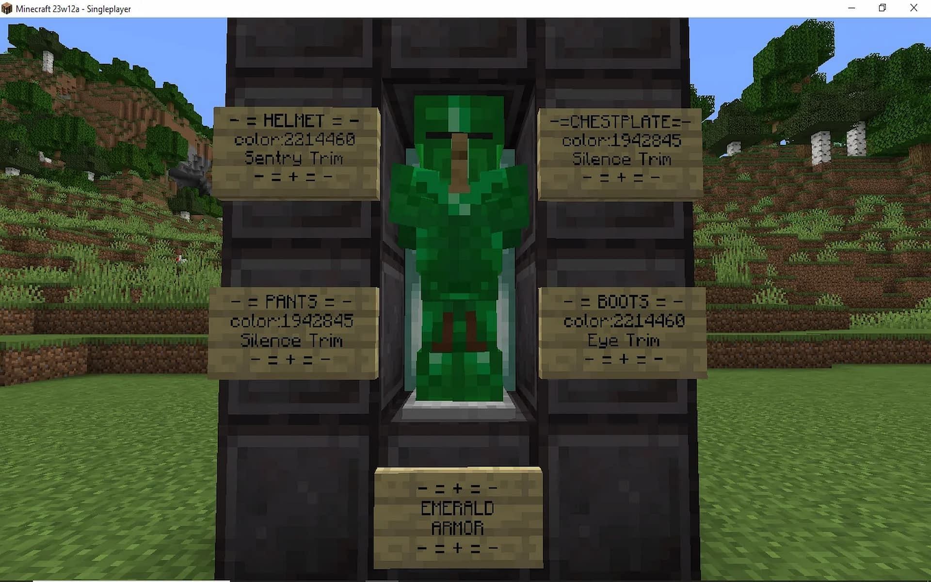 A Redditor made an incredible version of emerald armor in Minecraft using armor trims (Image via Reddit/u/OK-Highway-5027)