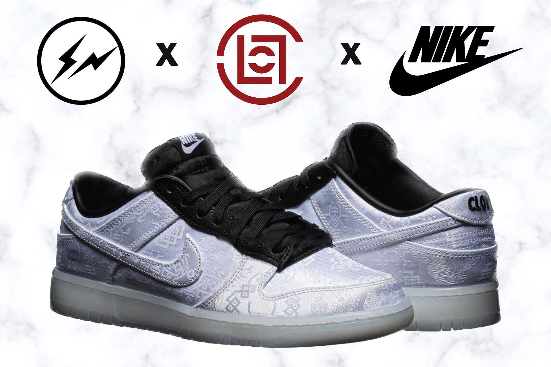 Fragment design x CLOT x Nike Dunk Low shoes (Image via Sportskeeda)