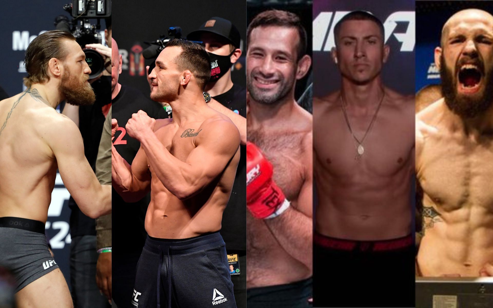 Conor McGregor, Michael Chandler, Nate Jennerman, Rico DiSciullo, and Carlos Vera (Image credits Getty Images and @joeyfights on Twitter)