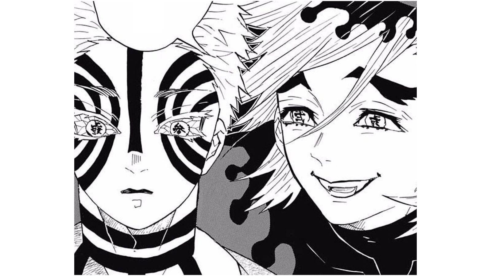Akaza and Doma as seen in the manga panel of Demon Slayer. (Image via Viz Media)
