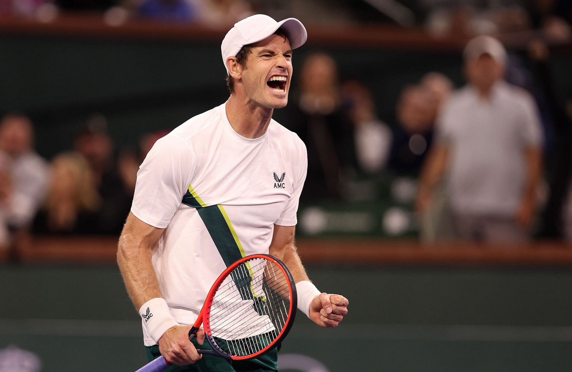 Andy Murray exults after his first-round win at the BNP Paribas Open. (PC: Getty Images)