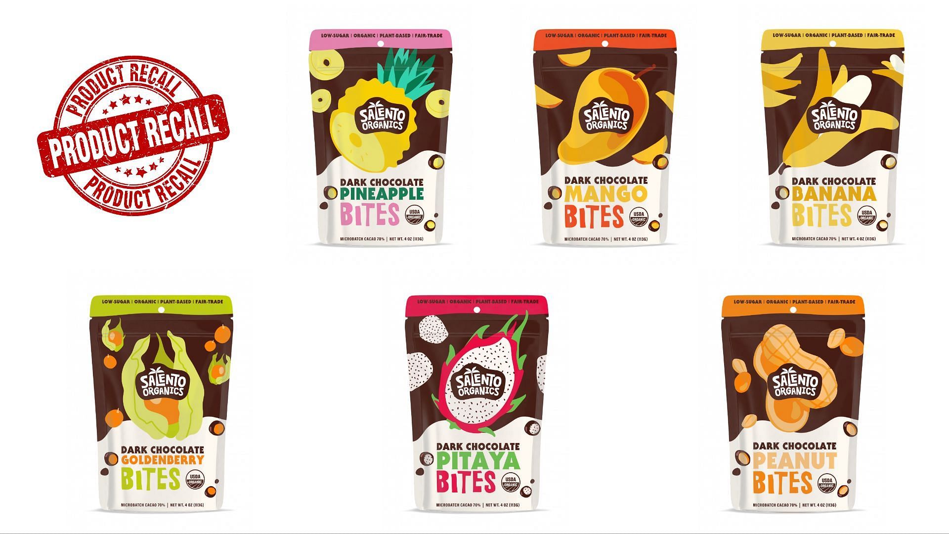 Salento Organics has recalled Dark Chocolate Fruit and Peanut Bites over undeclared milk concerns (Image via Salento Organics/FDA)