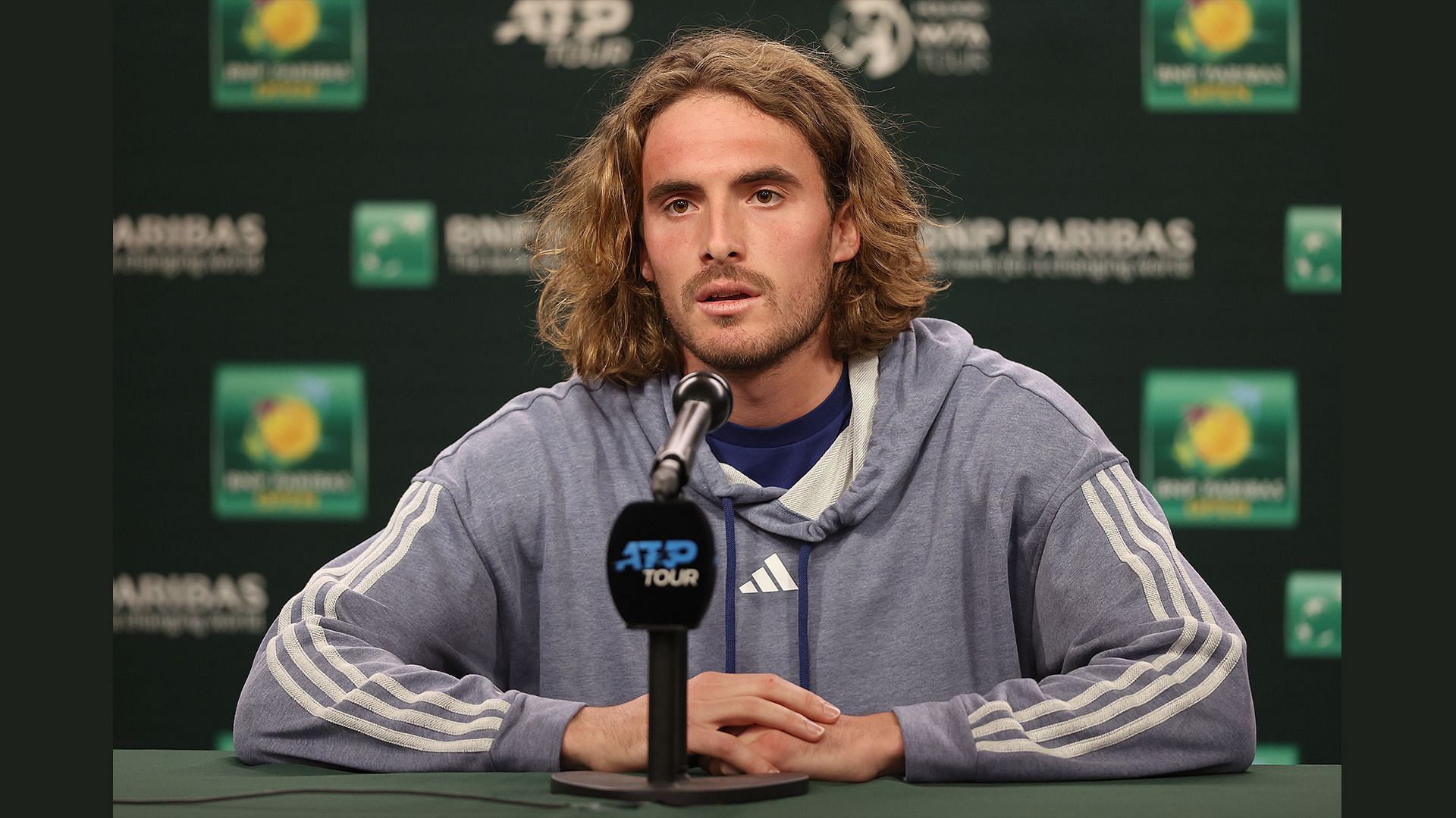 Stefanos Tsitsipas speaking to the press ahead of Indian Wells Masters