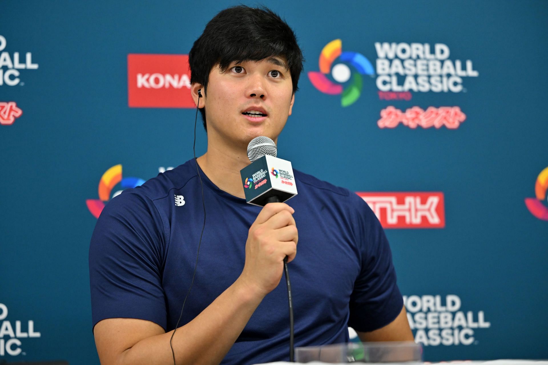 WBC Quarterfinals: Italy v Japan: TOKYO, JAPAN - MARCH 16: Shohei Ohtani #16 of Japan speaks during a press conference during the World Baseball Classic quarterfinal between Italy and Japan at Tokyo Dome on March 16, 2023, in Tokyo, Japan. (Photo by Kenta Harada/Getty Images)