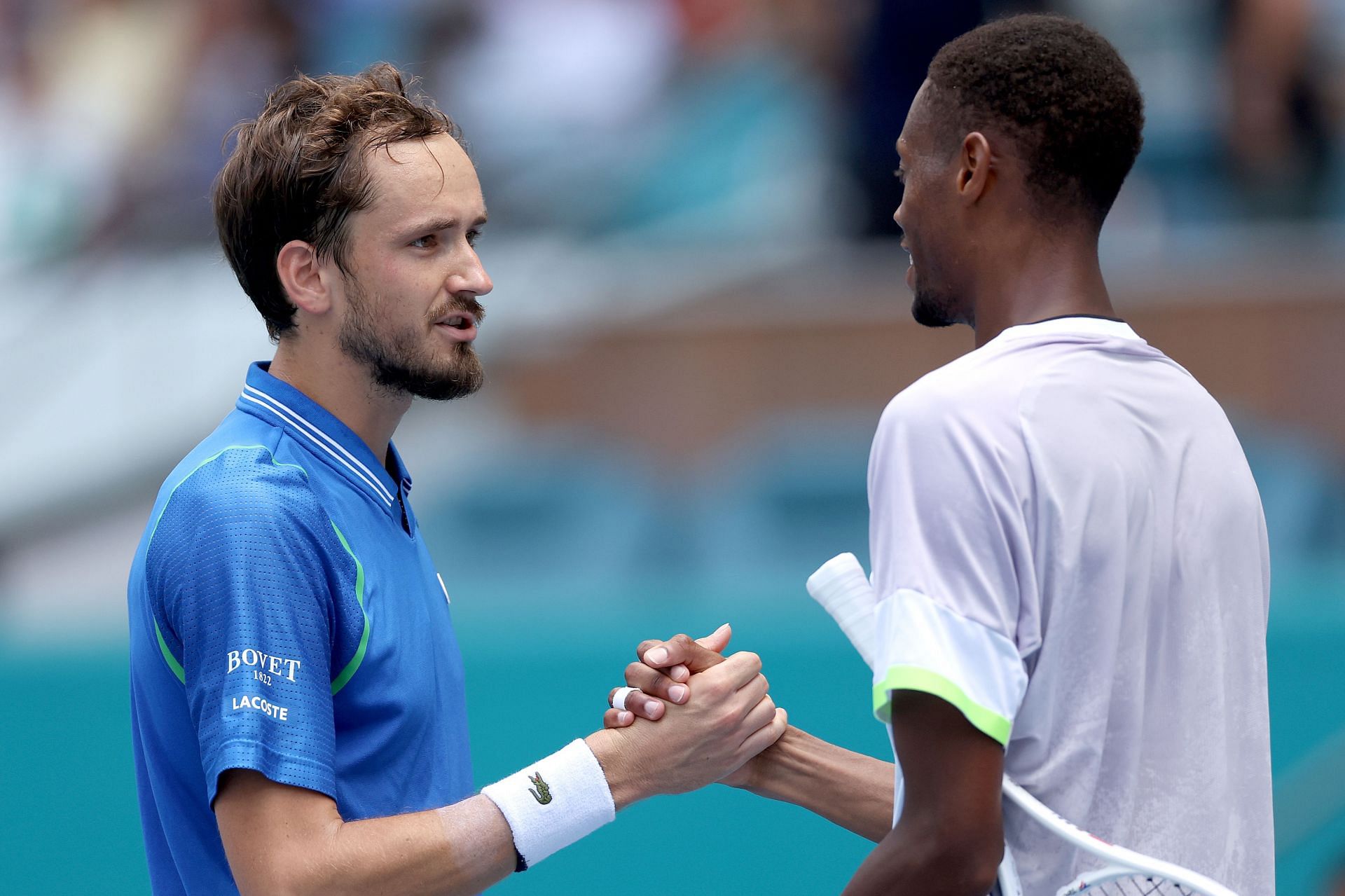 Daniil Medvedev and Christopher Eubanks at the 2023 Miami Open