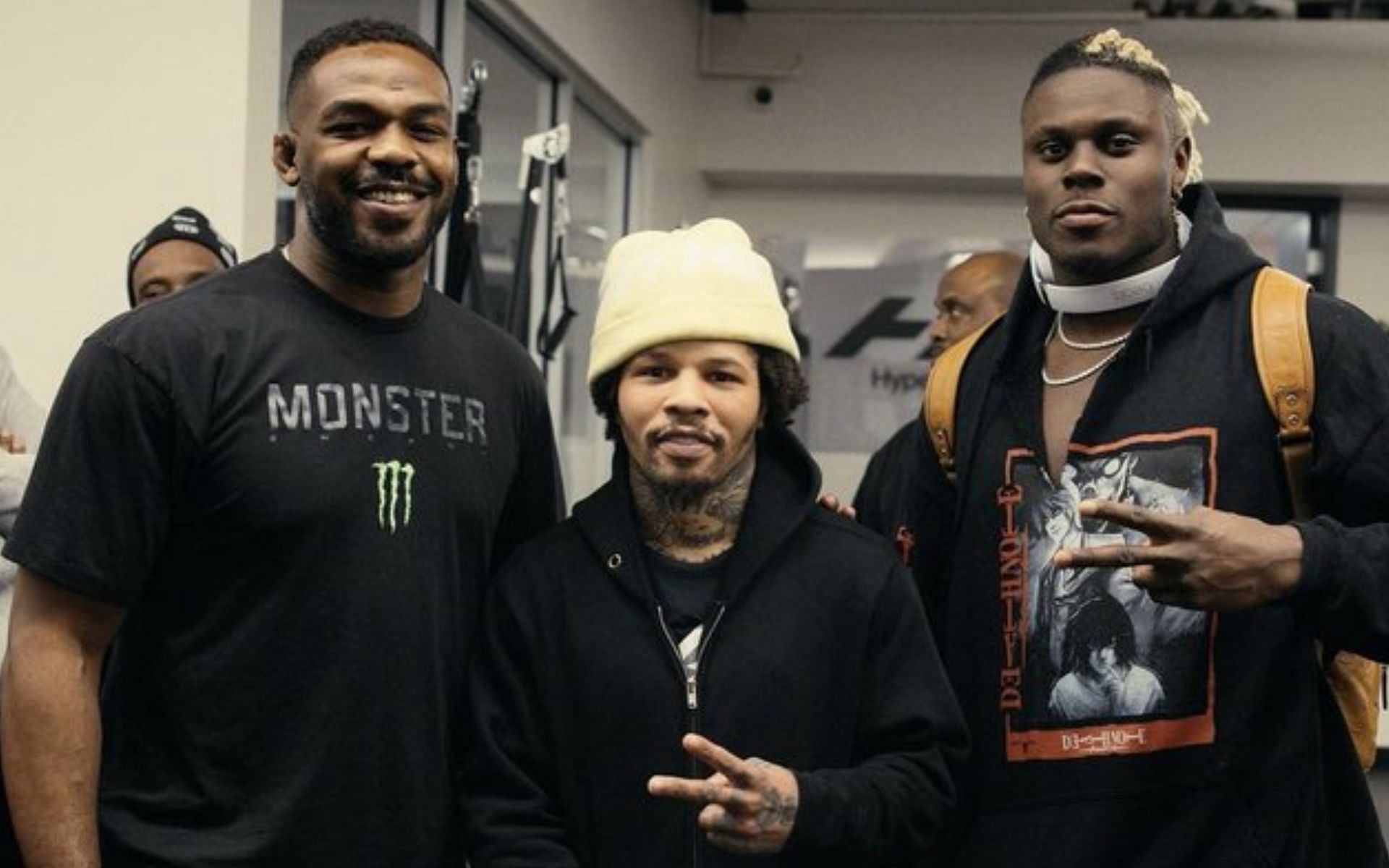 Jon Jones (Left), Gervonta Davis (Middle), and David Njoku (Right) [Photo credit: @IFLTV - Twitter]