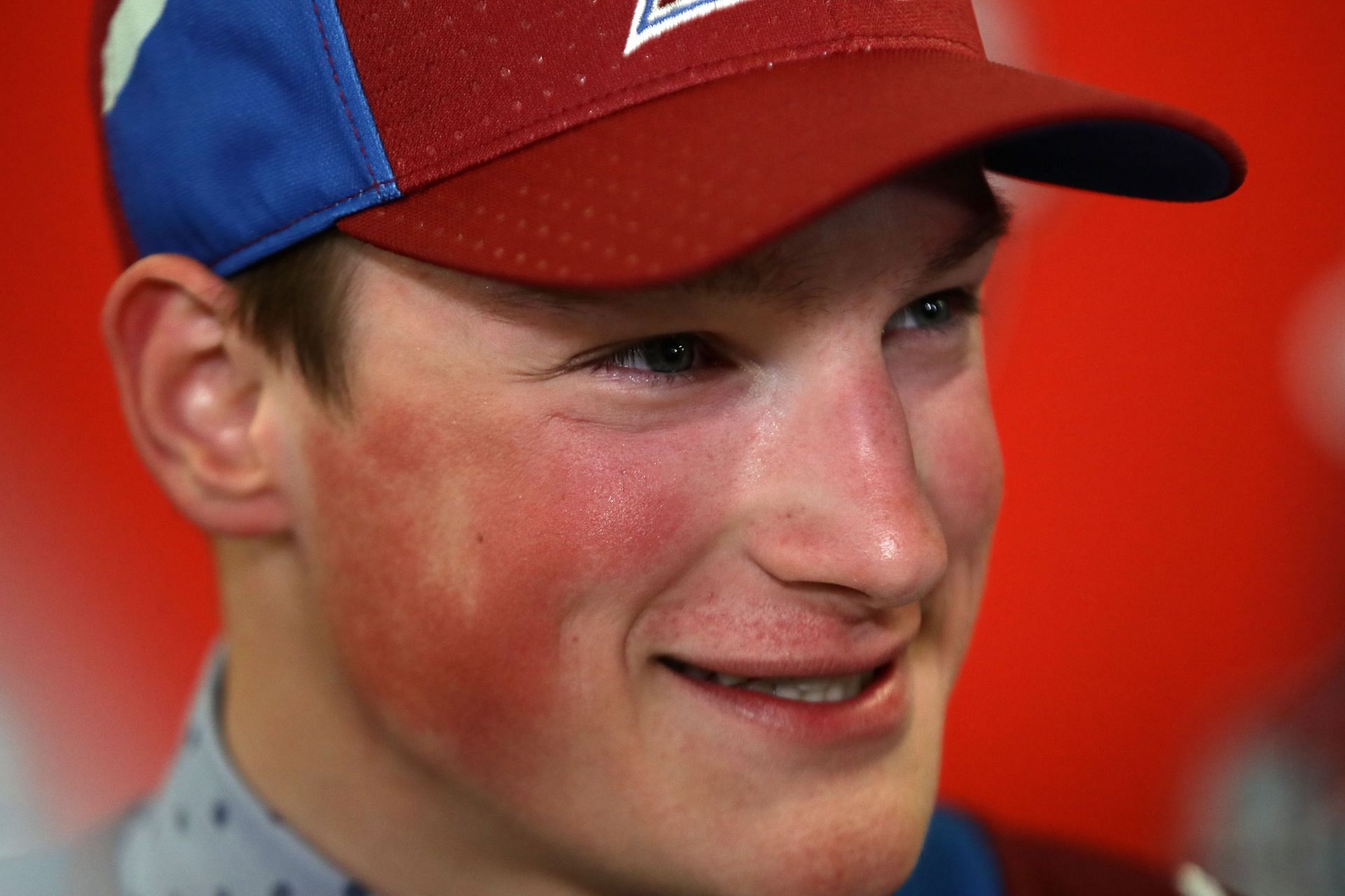 Cale Makar is interviewed after being selected fourth overall by the Colorado Avalanche during the 2017 NHL Draft at the United Center on June 23, 2017 in Chicago, Illinois. (Photo by Jonathan Daniel/Getty Images)