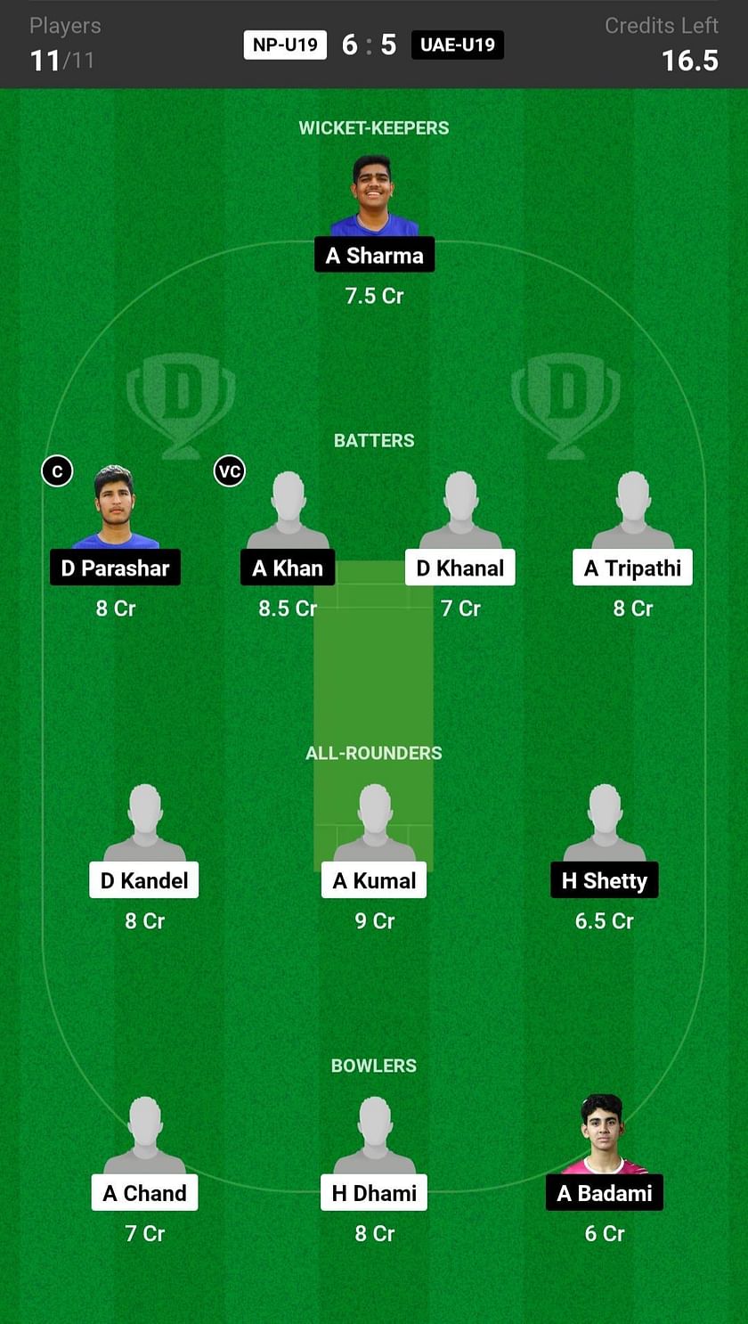 UAE-U19 vs NP-U19 Dream11 Prediction: Fantasy Cricket Tips, Today's ...