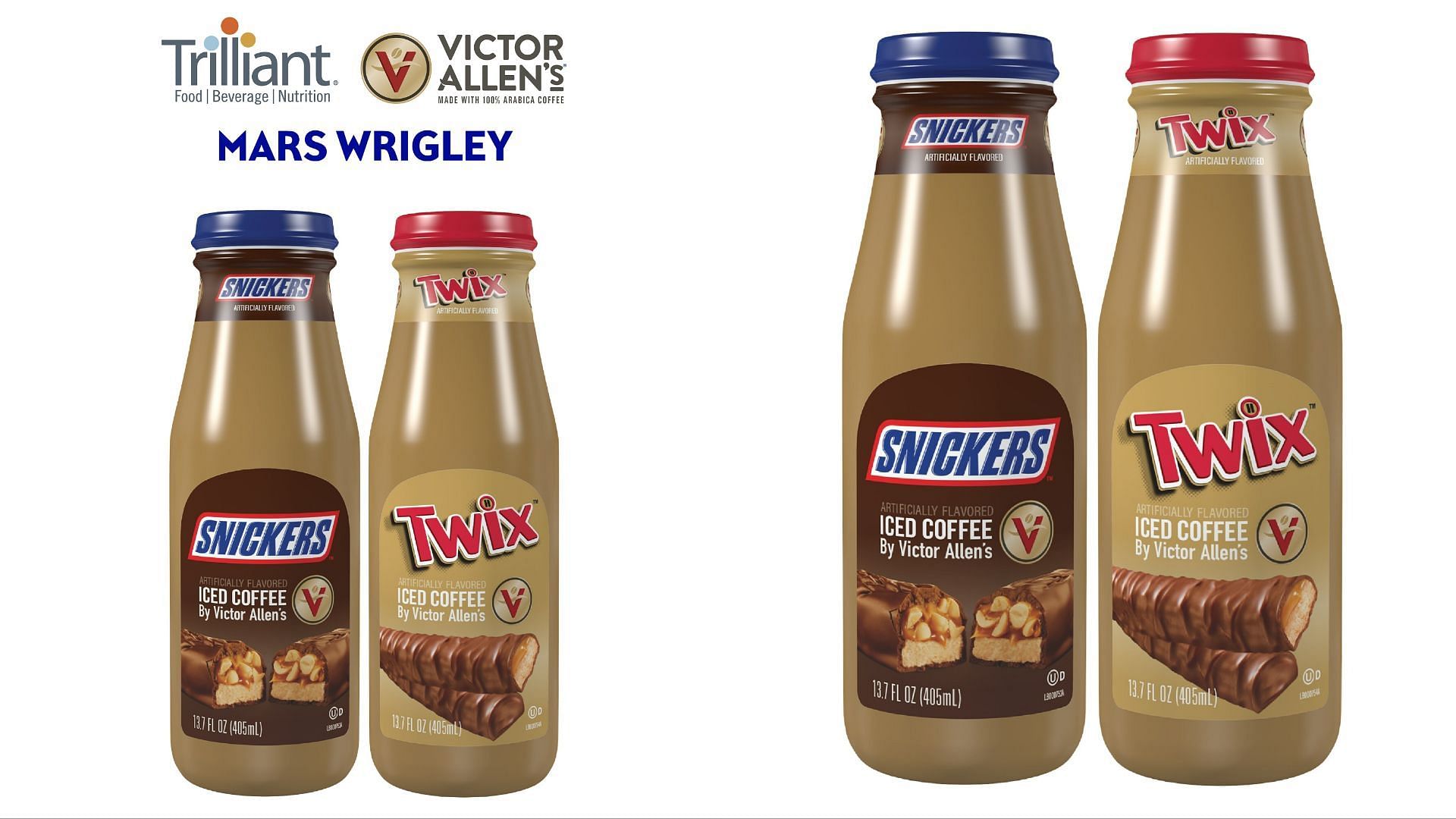Victor Allen&#039;s has introduced two new variants of Snickers and Twix iced coffee beverages (Image via Victor Allen&#039;s/Mars Wrigley)