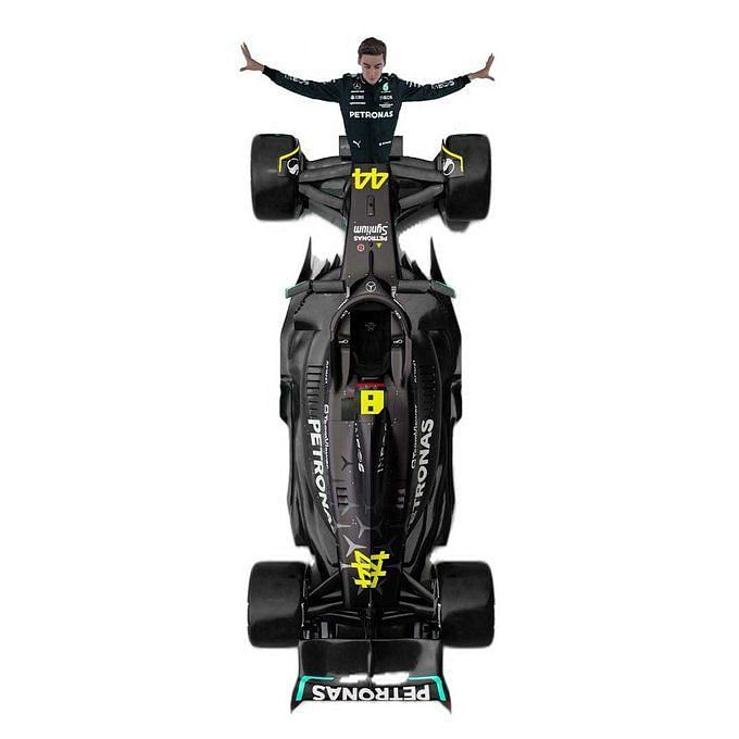 George Russell's F1 opening title pose turned into a meme by Mercedes