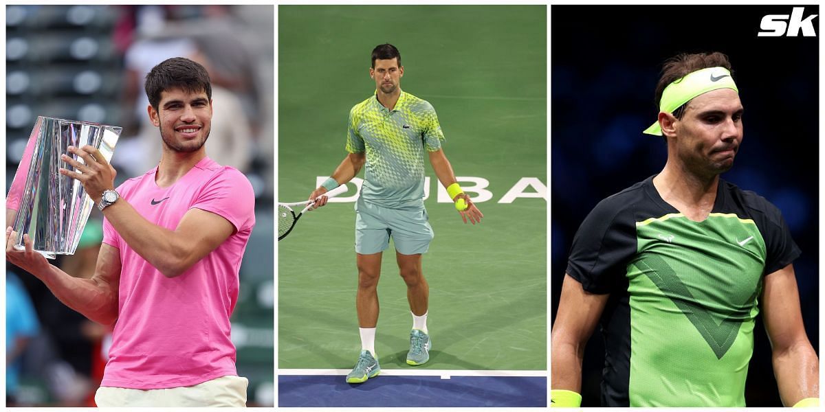 From L-R: Carlos Alcaraz, Novak Djokovic and Rafael Nadal.