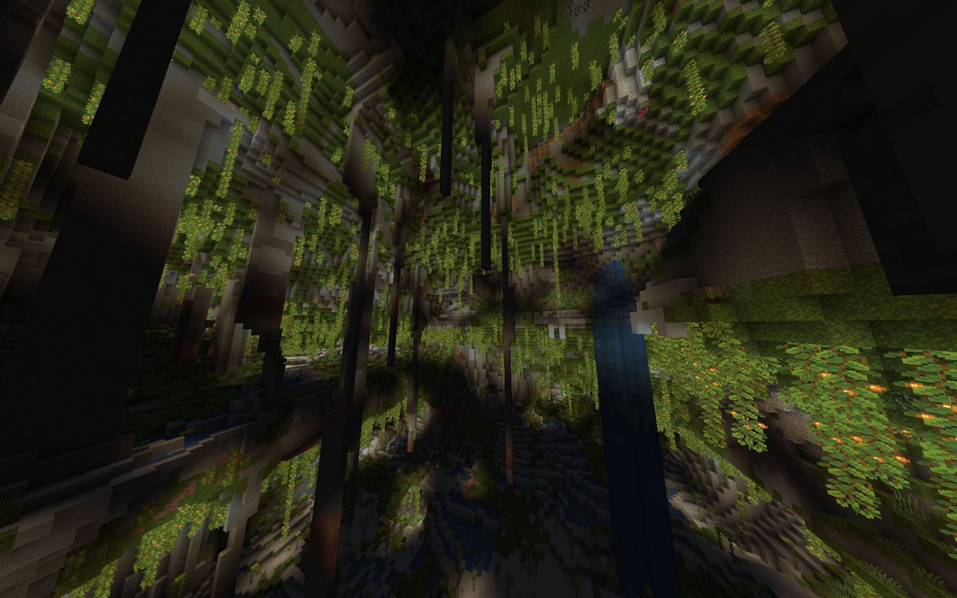 The cave is naturally decorated with glow berries (Image via Mojang)