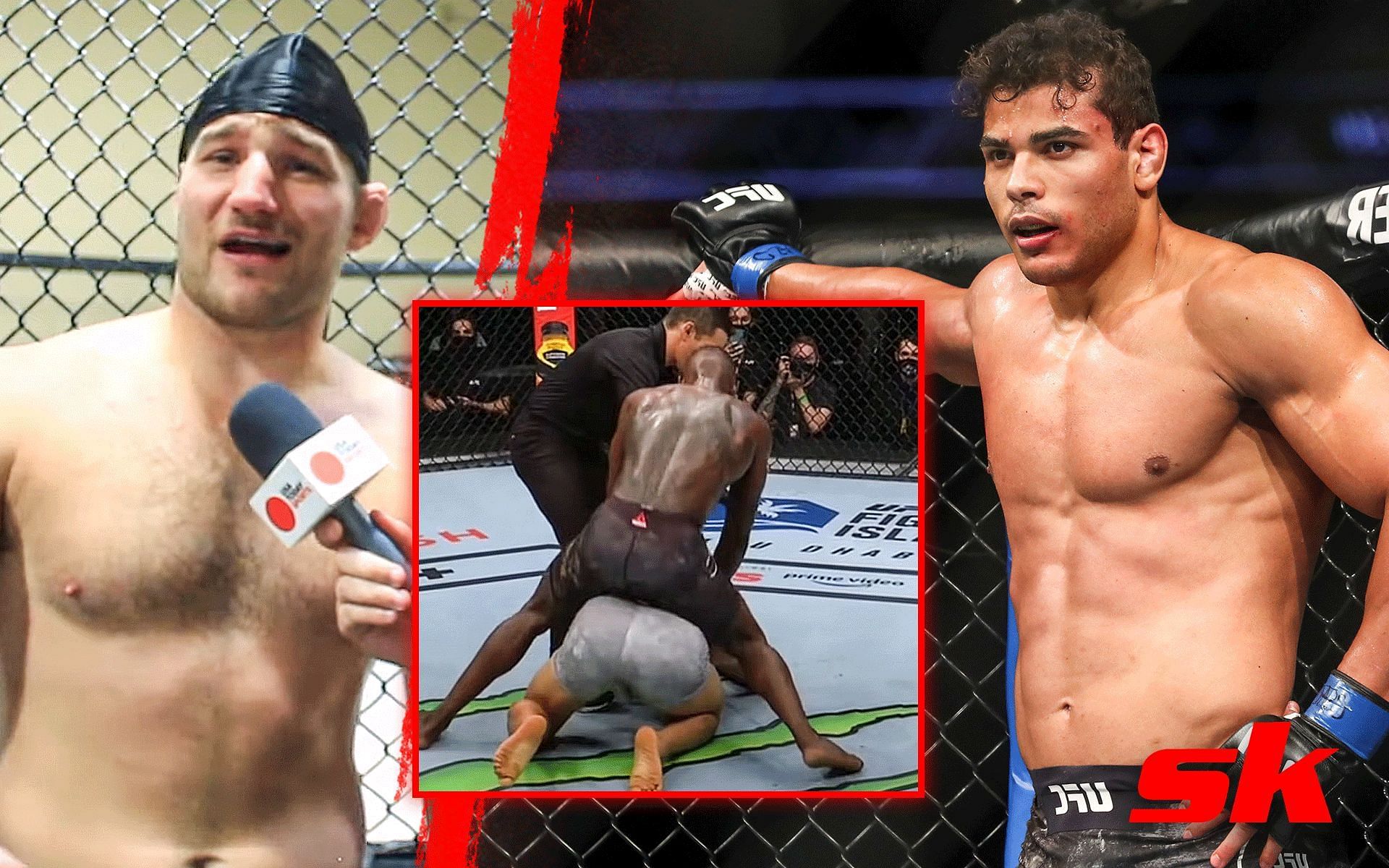 Sean Strickland (Left), Israel Adesanya vs. Paulo Costa (Middle), Paulo Costa (Right) [Image courtesy: @MMAJunkie on YouTube, @Dazotised on Twitter]