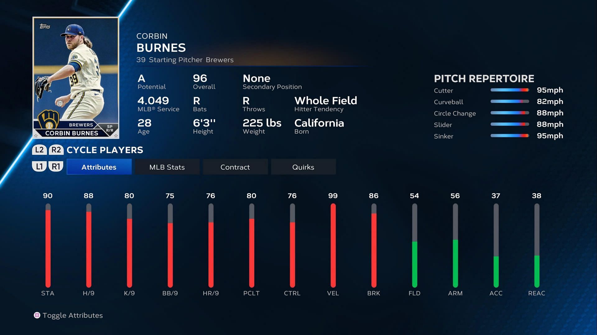 Corbin Burnes in MLB The Show 23 (Image via SIE)