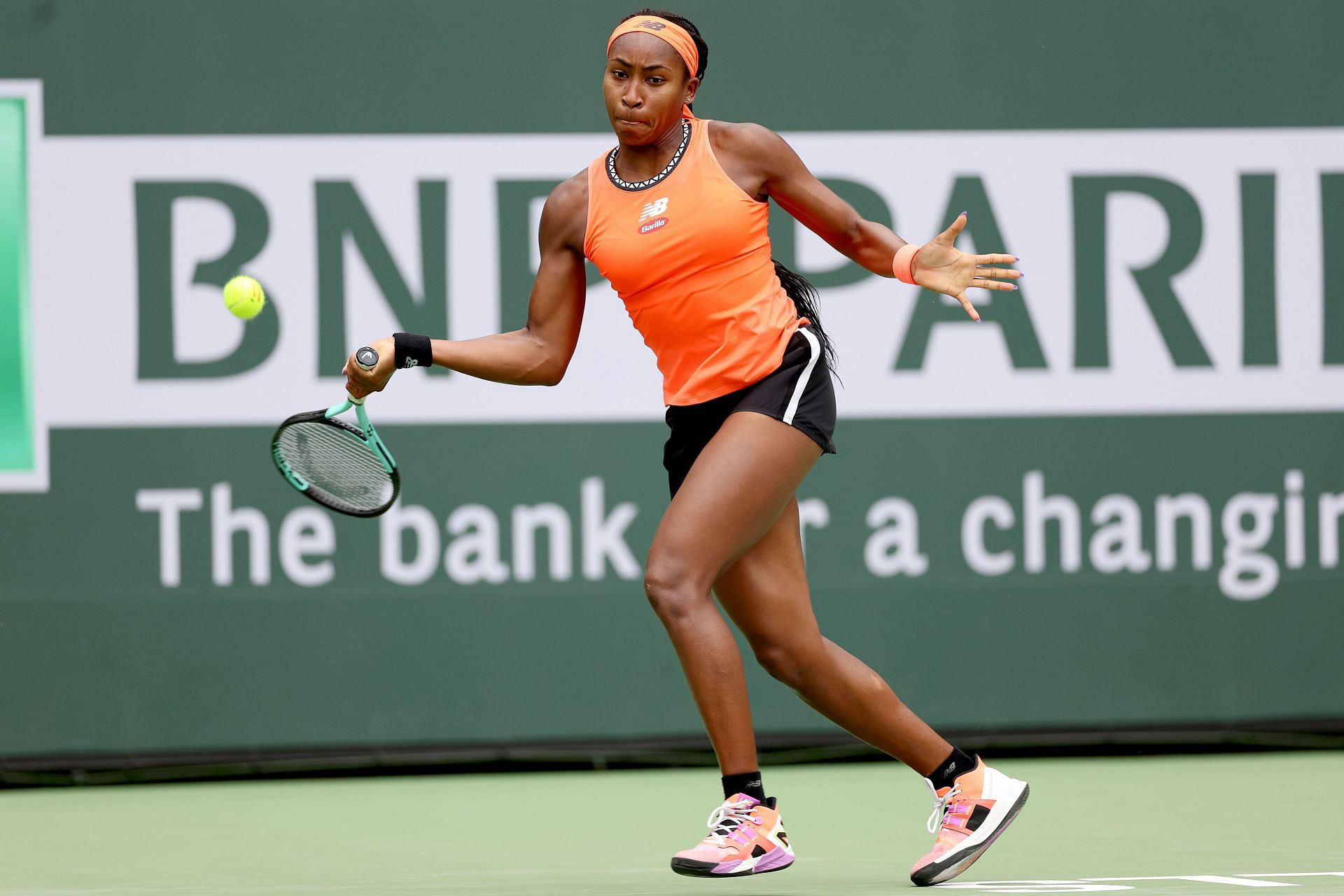 Coco Gauff in action at the BNP Paribas Open