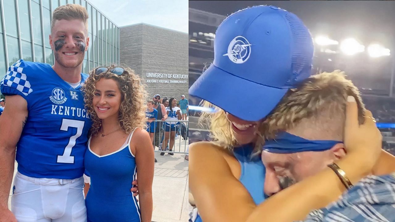 Duddy attending the Kentucky campus (l) and she will Levis after a win. Credit: @giaduddy (IG)