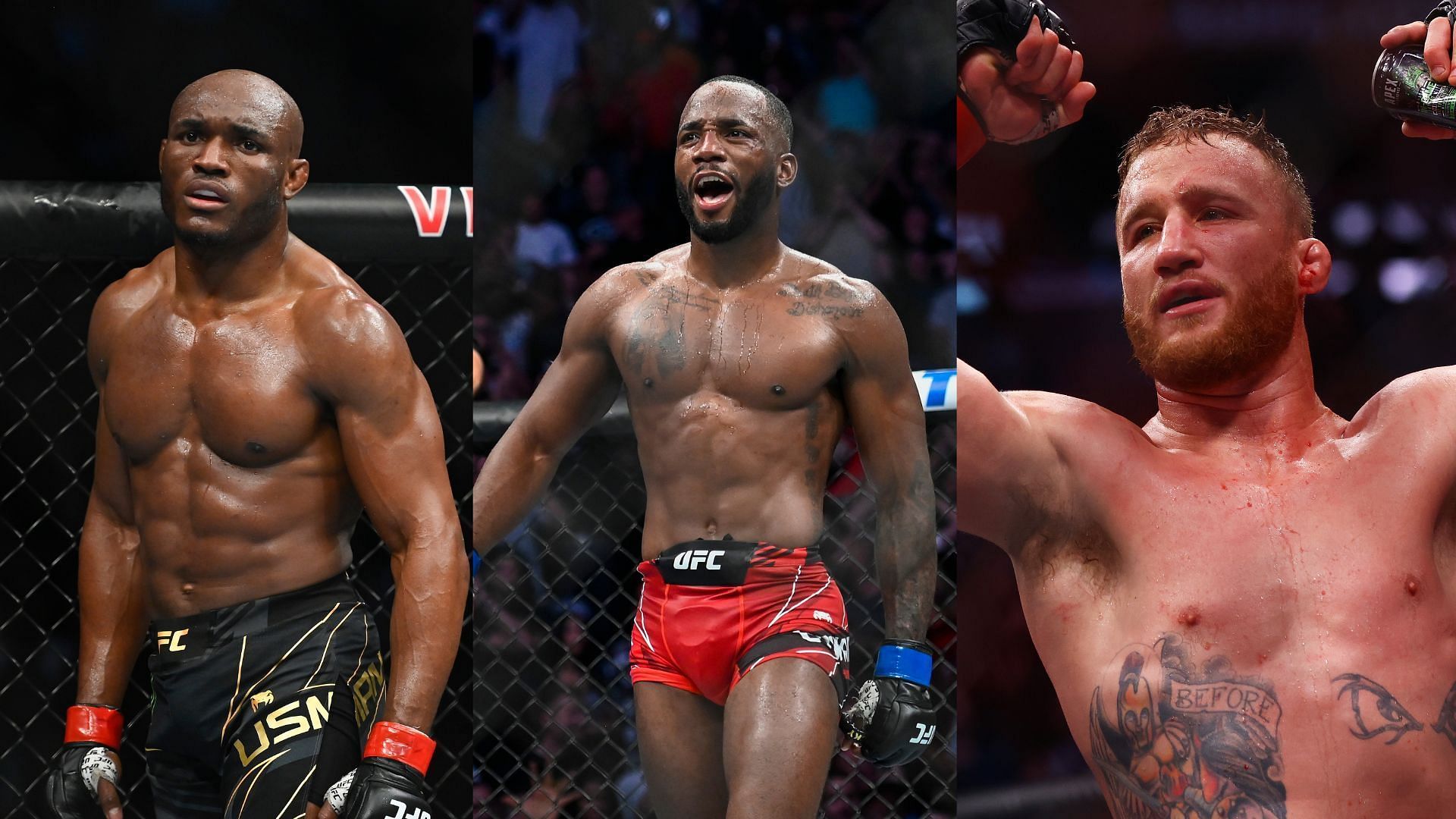 Kamaru Usman (left), Leon Edwards (centre), Justin Gaethje (right)