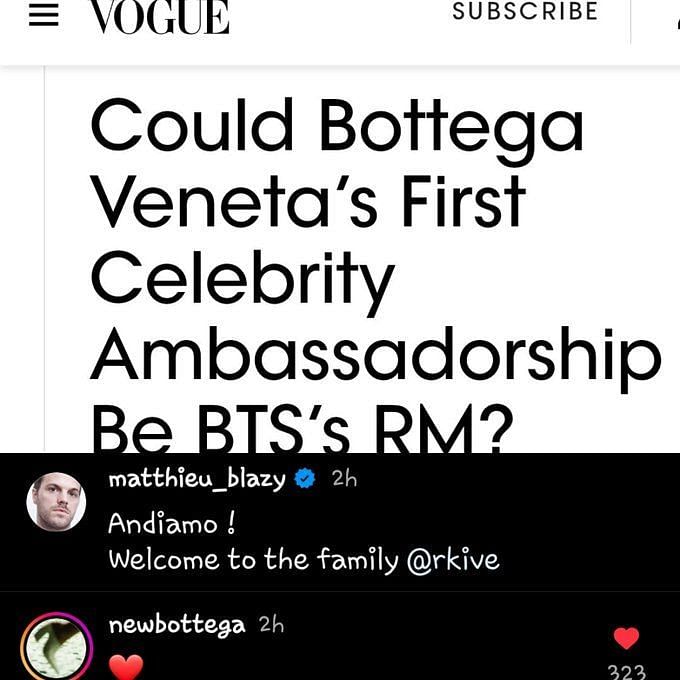 HYPEBEAST on Instagram: @hypebeaststyle: @bts.bighitofficial star @rkive  has officially been named Bottega Veneta's newest ambassador with creative  director @matthieu_blazy taking to Instagram to share the news.⁠ ⁠ The  announcement sees RM be