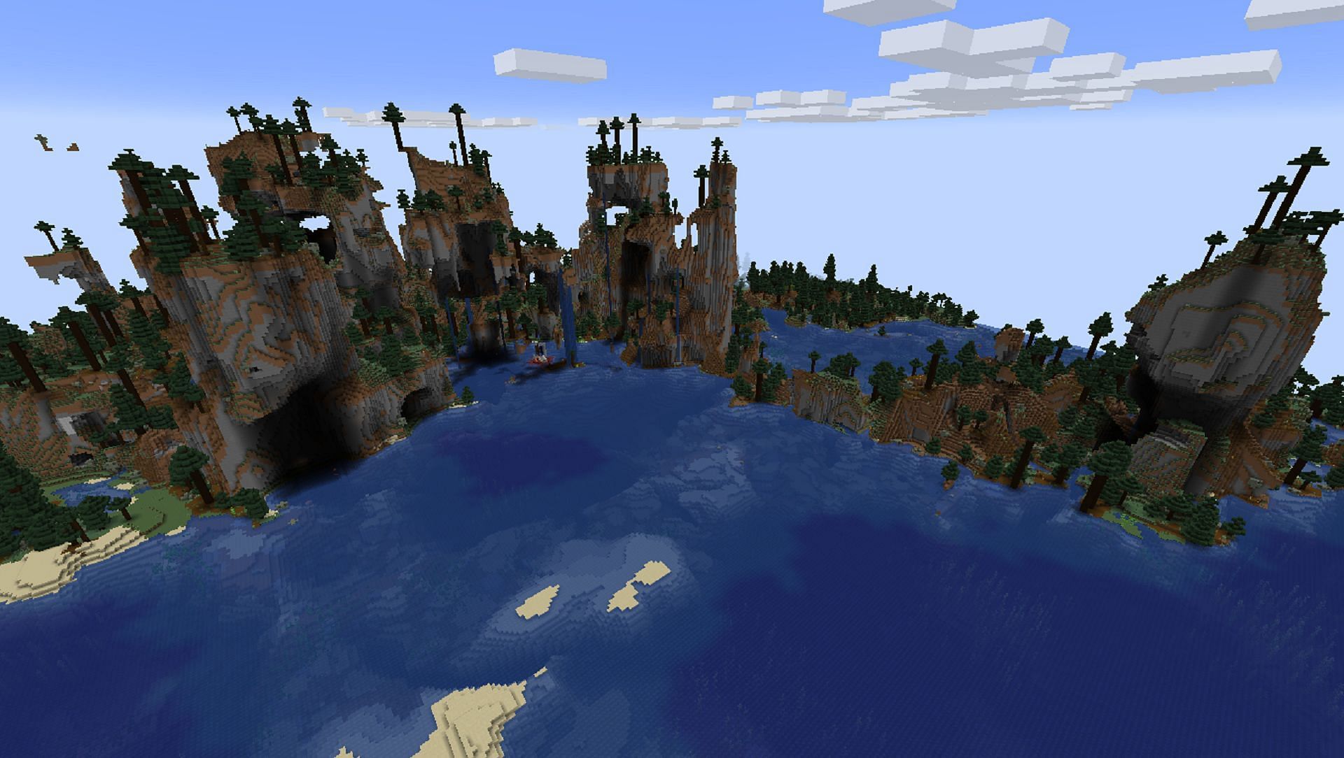 This Minecraft seed&#039;s terrain is quite peculiar but should present interesting building opportunities (Image via Mojang)