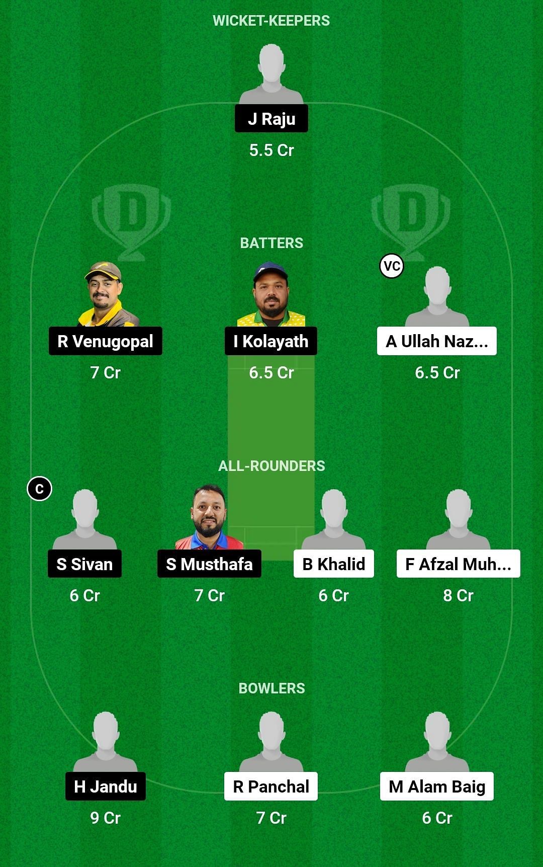 Dream11 Team for Big Easy XI vs KRM Panthers - Kuwait Challengers Cup T20.