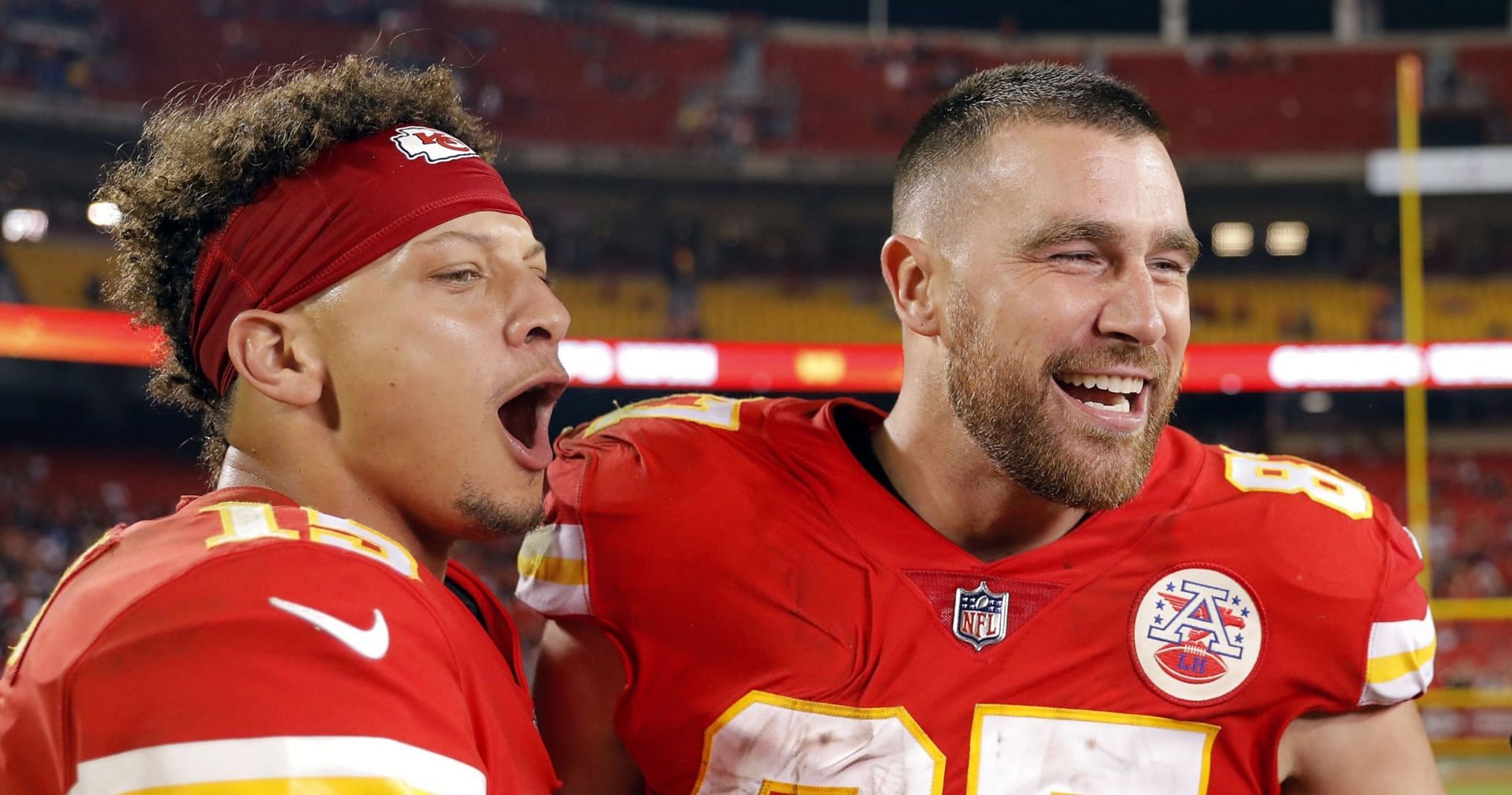 (L-to-R) Patrick Mahomes and Travis Kelce