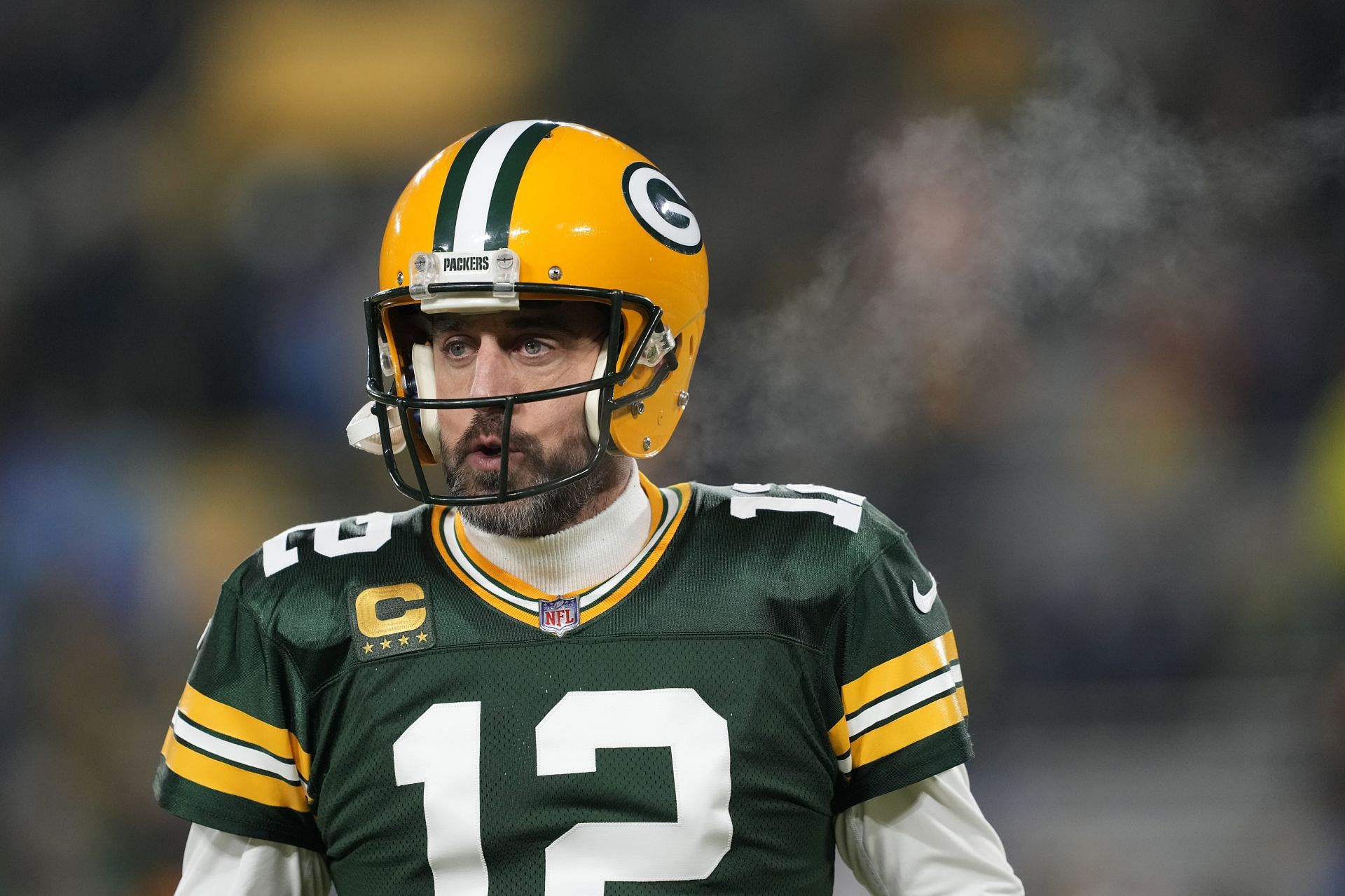 Aaron Rodgers at a Detroit Lions v Green Bay Packers game